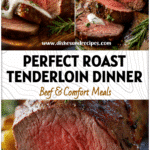 Sliced roasted beef tenderloin with creamy horseradish sauce on a serving platter for a Dinner Gourmet vibe